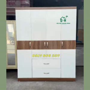 TỦ QUẦN ÁO GỖ MDF 4 CÁNH PHỐI TRẮNG NÂU - VIDEO THỰC TẾ