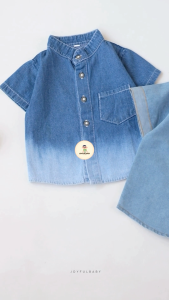 JOYFULBABY Kemeja Jeans Brush Anak Laki-Laki Kerah Kantong