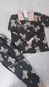 Bộ đồ ngủ họa tiết gấu dễ thương bộ đồ ngủ pizama tay dài quần dài bộ đồ ngủ