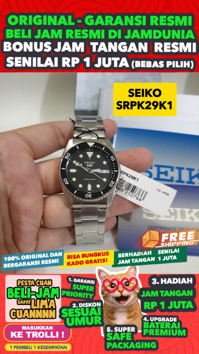 SEIKO 5 ORIGINAL - AUTOMATIC - SEIKO SRPK29K1 - MEN CT - Silver - Stainless Steel - Dia 3.8 CM. WR 100 Meter Jamdunia / Jam dunia JD18 # JAM TANGAN PRIA JAM PRIA JAM TANGAN ANTI AIR # Seiko Otomatis SEIKO SRPK29 SRPK 29 K1 SRPK 29K1 K 1 S003