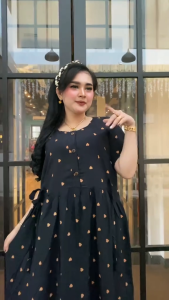DRESS JUMBO WANITA TERBARU MOTIF LOVE BAHAN TEBAL DAN ADEM