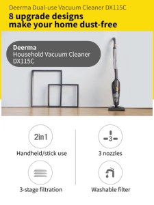 Deerma 2-in-1 Handheld & Stick Vacuum Cleaner with HEPA Filtration 15kPa Suction and Car Dust Collector