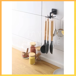Gantungan / Cantolan Hook Tempel Dinding 6 Kait Putar 360 Derajat | Gantungan Hook Tembok Spatula Sutil Panci Kain Lap Dapur / Alat Kamar Mandi Hanger Handuk Baju Gantungan Kunci Tempel Kuat Putar Serbaguna Multifungsi