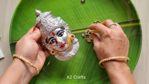 Stone Decorated Varalakshmi Face Idol Laxmi Mukhota for Pooja/Varalakshmi Ammavari Face Idol for Lakshmi Pooja