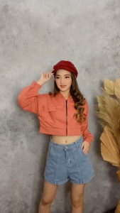 BEBYJOY OFFICIAL - Beatrix Oversize Crop Jacket Wanita | Hoodie Crop Resleting Pocket Wanita