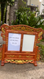 Khung ảnh thờ đôi tứ linh gỗ hương dát vàng cao cấp loại 1 kích thước ảnh 20x30cm