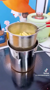 Nồi Chiên Ngập Dầu Bằng Thép Không Gỉ Kèm Giỏ Lọc Nồi Chiên Ngập Dầu Mini Tiết Kiệm Dầu