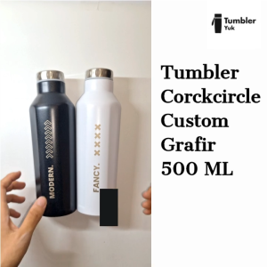 Tumbler Corkcircle Custom Premium Stainless 4 Sisi Datar 500ml Laser Grafir Souvenir Hampers Cetak Nama/Logo/Karakter