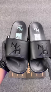 NAHA - Sandal Slop Karet Pria Wanita Logo Hitam Distro Fullblack Size 34 - 43