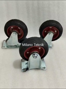 Roda 4 inchi Karet Kembang (Mati/Hidup/Rem)+Double Bearing Heavy Duty Troli Gerobak