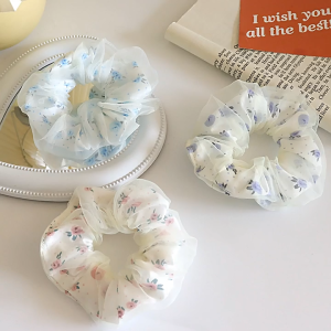 Scrunchies cột tóc vải 2 lớp kèm họa tiết hoa nhí dễ thương H34
