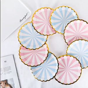 🇲🇾 10pcs/Set Birthday Kids Baby Event Party Pink Blue Metallic Party Decoration Disposable Paper Plate Tableware 纸盘