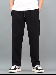 กางเกงวอร์มผู้ชายทรงตรงกางเกงลำลองผู้ชายสีเทากางเกงอเนกประสงค์ทรงหลวมขนาดใหญ่