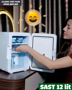 Tủ lạnh mini 12 lít SAST PD-12L đựng mỹ phẩm làm mát nước uống bảo quản hoa quả thực phẩm - Tủ lạnh mini 2 dây nguồn cho gia đình và ô tô