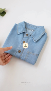 JOYFULBABY Kemeja Jeans Anak Laki-Laki Kerah Kantong Sleeve Shirt