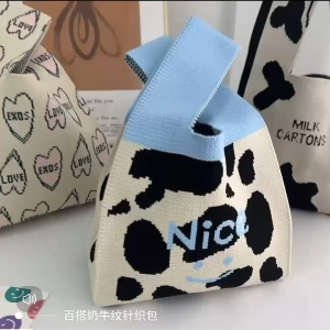 พร้อมส่งไทย:กระเป๋าถือลําลอง ผ้าถัก ลายสก๊อต แฮนด์เมด ZB78