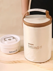 304 Stainless Steel Lunch Box with bag Round Insulated Food Storage Box Sealed Thermos Food Container