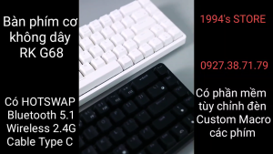 FREESHIP RK G68 - Bàn phím cơ gaming không dây RK837 HOTSWAP - Bluetooth 5.1 - Wireless 2.4G - Type C