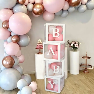 30*30cm A-z Letters Box Balloon Filled Custom Diy Number Box Transparent Lettering Name Boxes Stand Background Design Valentines Wedding Birthday Baby Shower Party Decoration Backdrop For Photoshoot Christening Diy Kids Gift