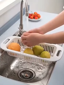 Keranjang Wastafel Wadah Saringan Besar Adjustable Buah Sayur Piring Mangkok Keranjang Tirisan Tiris Saringan Cuci Buah Sayur Piring Wastafel