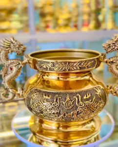 Lư nhang mặt rồng (Cao 13.5cm x Rộng 12.5cm x Bụng 15cm) (nặng 1.5kg) bằng đồng thương hiệu Thuận Phát bảo hành 5 năm