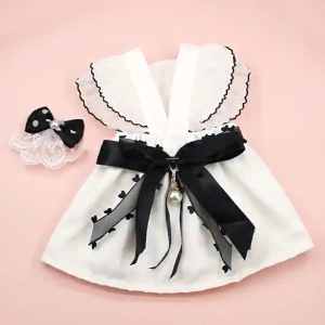 【Unbeatable Prices】 Whisker White Dog Clothes for Shih Tzu Female Shitzu Dog Dress with Flower Headwear Pearl Necklace Set for Pet Wedding Birthday Clothing Outfit