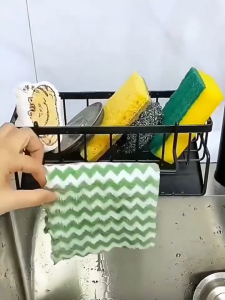 ที่วางฟองน้ำขนาดกระทัดรัดพอดีกับขอบซิงค์ล้างจาน/ที่วางของอเนกประสงค์ทำจากสแตนเลส