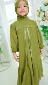 Anjelin Kids Syari Plus Phasmina Gamis Muslimah Anak Perempuan Usia 3-14 Tahun Bahan Ceruty Bebydoll Aplikasi Swaroski