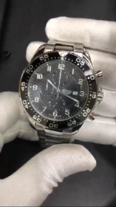ADRIATICA Swiss Made Silver Black Aviation Pilot Watches Chronograph Mens Stainless Steel Band Watch 46mm A1147.5124CH