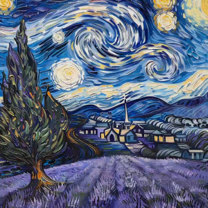 Tranh Van Gogh phong cảnh bầu trời trên cánh đồng hoa lavender tranh treo tường dán tường decor nội thất.CGI-826