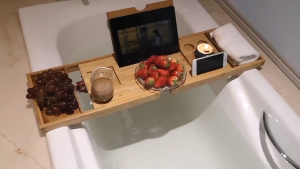 Adjustable Bamboo Bathtub Tray - Non-Slip Spa Organizer with Wine & Book Holder Bamboo Bathtub Caddy Tray