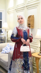 Gamis Silk Premium Medinna Terbaru |Gamis Motif Bunga Terbaru | Gamis Motif Etnik Silk Premium|Gamis Motif Busui Lengan Balon |Dress Kondangan Nyaman panjang LD 130 Warna Cream Navy Sage Terlaris Lebaran Muslim