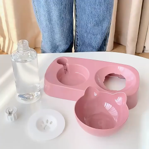 Pet Bowl 2-IN-1Pet Bowl Dog Food Bowl Cat Bowl Automatic Water Feeder 500ml Bottle Neck Protection Hygiene No Ordour