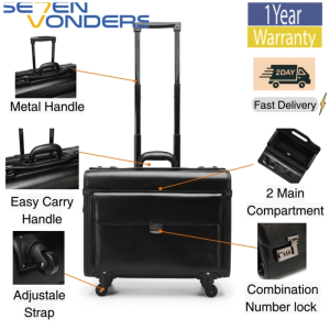 (Ready SG STOCK) PB4W SE7EN VONDERS Trolley Luggage Pilot Case Document Bag Lawyer Synthetic Leather Case Bag 4 Wheels
