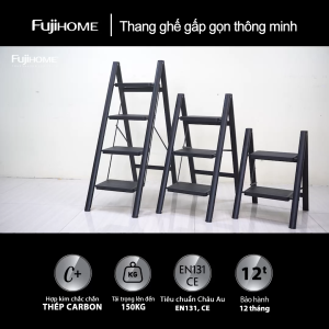 Thang gấp gọn chữ A 3 - 4 bậc thép carbon FUJIHOME Nhập Khẩu thang gia đình đa năng bản to rộng step ladder