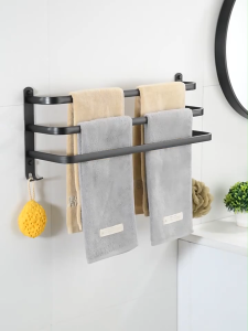 MEIDOO Towel RackTowel Hanger Kitchen Towel Holder Wall Mounted Double Towel Bar Towel Hook Wall Hanging Aluminum Bathroom Hand Towel Holder - Lazada