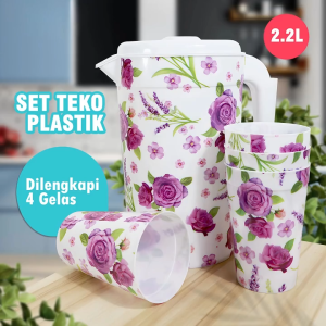 Teko Set Gelas Air Teko Ceret Eskan Esgan Tempat Air Minum 2.2 L Teapot Water Jug Pitcher Motif