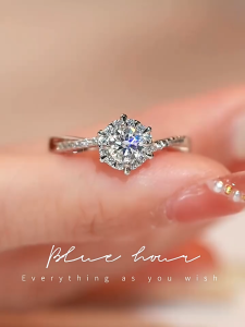 Real Moissanite แหวนเงินแท้ 925 0.5ctหกง่าม ทรงกลม สีขาว สําหรับหมั้น งานแต่งงาน งานเลี้ยง