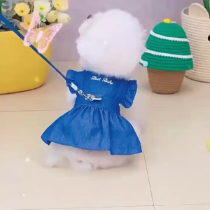 【Limited edition】 Whisker Dark blue denim dress pet clothes for dog English embroidered pattern cat clothes for kitten small dog clothes for shih tzu puppy clothes for Bichon Frise dog shirt for pomeranian dog dress for female dog Accessories for
