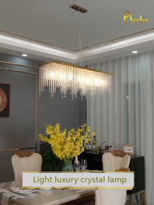 Luxury Rectangular Crystal Chandelier Modern Led Tassels Linear Raindrop Ceiling Pendant Light Fixture for Dining Room Living Room Kitchen Island