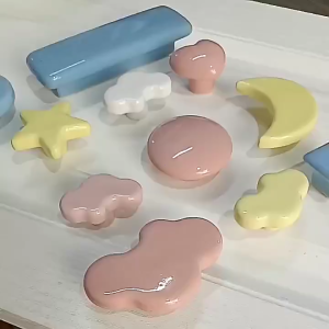 Door Knob Cloud Kids Handle | Tarikan Pintu Laci Lemari Awan | Cartoon Children Room Ceramic Cabinet Knobs Moon Star Wardrobe
