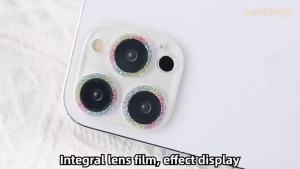 For iPhone 14 15 Plus Pro Max Shining Glitter Rhinestone Camera Lens Glass Protector