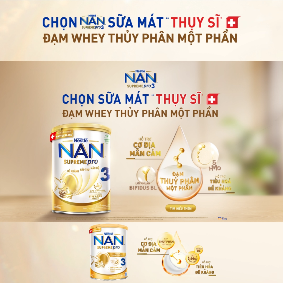 [CHỈ 18-29.12 QT Đơn 599K/999K] Sữa bột Nestlé NAN SUPREMEPRO 3 800g nhập khẩu Đức đạm thủy phân 1 phần 5HMO ngừa mẫn cảm