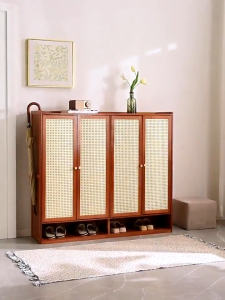BOHO Tủ giày tre Cửa gấp bằng gỗ tre tự nhiên Khung giày bằng gỗ Đánh bóng sơn chống thấm nước Tủ giày công suất lớn