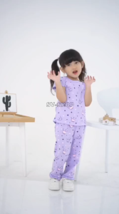 Setelan Celana Panjang & Baju Pendek Motif Hewan & Kastanye untuk Anak Perempuan 1-6 Tahun