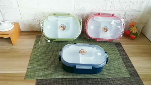 Kotak Makan Anak Dan Dewasa Anti Tumpah Sendok Garpu Transparant Lid Kompartemen 2 Grid 1000ml