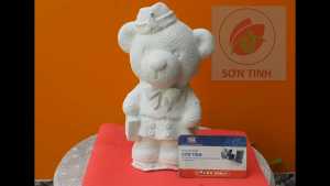 Tượng thạch cao Gấu xách cặp M20 (Không kèm màu) tô tượng đồ chơi cho trẻ