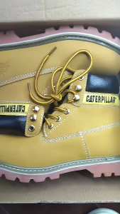 Caterpillar Classic Men Genuine Leather Boots Steel Toe Safety Shoes Plain Color Drop Resistant Waterproof Work Boots