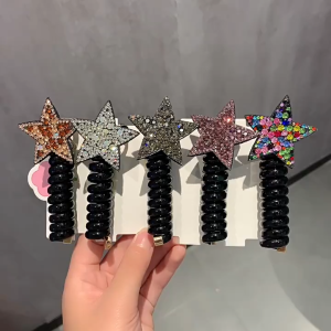 SIGVARD - Karet Rambut Spiral Kabel Telepon Fashion Korea Ikat Kunciran Motif Bintang Berlian JPT24