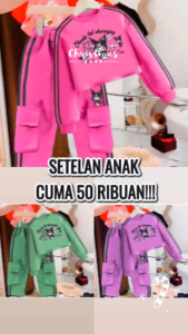 Setelan Anak Perempuan Model Cargo Croptop Motif Kuromi Usia 1-10 Tahun - Fashion Anak